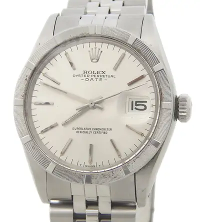 Rolex Date Stainless Steel Engine-Turned Index