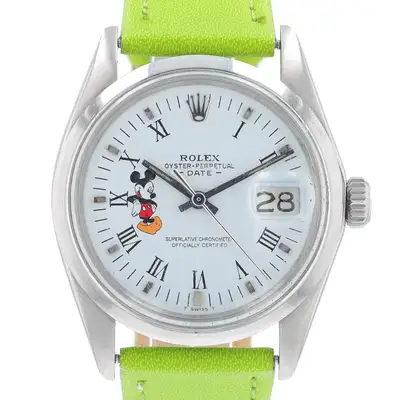 Rolex Date W/ Mouse Motif Leather