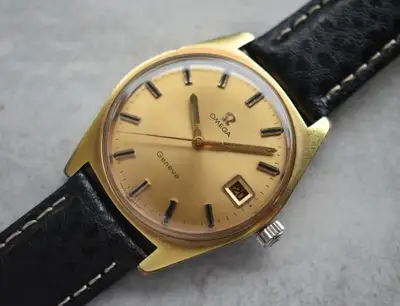 Omega Gold Geneve Date Leather