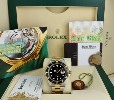 Rolex ROLEX Vintage 40mm 18kt Gold & Stainless Submariner Black Dial 16613 SANT BLANC
