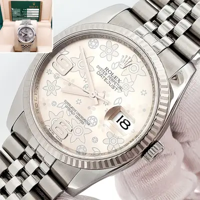 Rolex Datejust Silver Floral Motif White