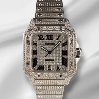 Cartier Santos Large Steel Roman Iced