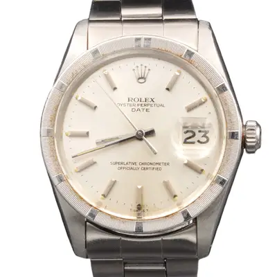 Rolex Date Stainless Steel Engine-Turned Index