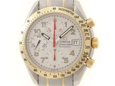 Omega Omega Speedmaster Date K18 Gold SS Automatic Silver Arabic Dial Watch