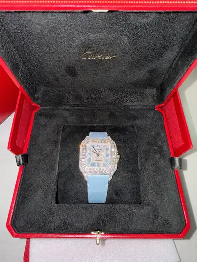 Cartier Santos WSSA0029 Silver Blue Leather
