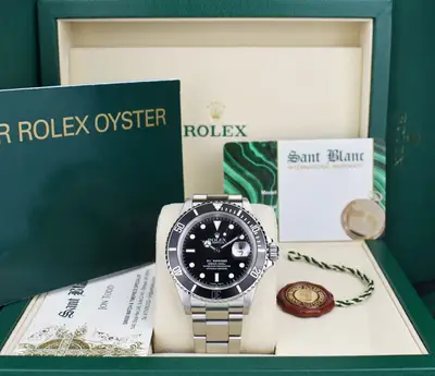 Rolex ROLEX 40mm Mens Stainless Steel Submariner Black Dial 16610 SEL SANT BLANC