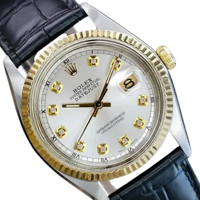 Rolex Datejust Two-Tone Silver Black Leather