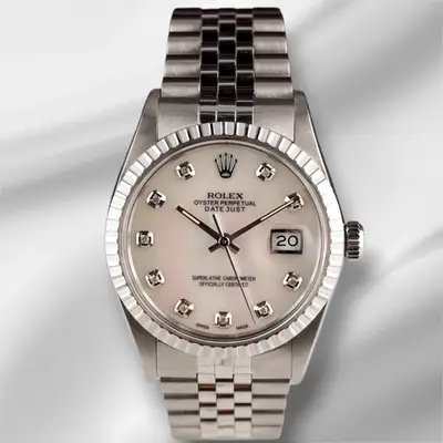 Rolex Datejust Steel Engine-Turned Jubilee White