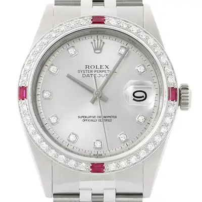 Rolex Datejust Silver Diamond Ruby 18K