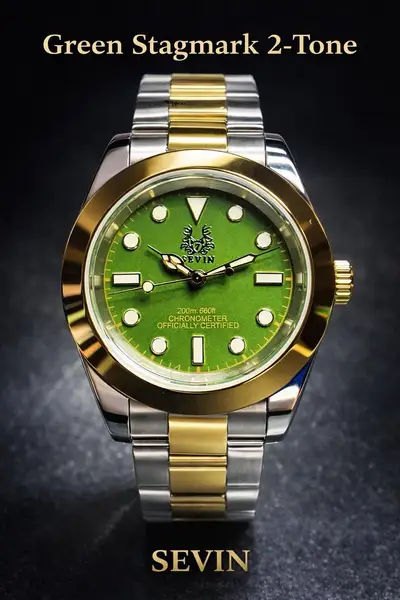 Unknown Sevin Green “Stagmark” Automatic Watch- NH36, 2-Tone, No Date