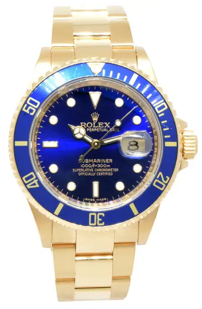 Rolex Rolex Submariner 18k Yellow Gold Blue Dial/Bezel Mens 40mm Watch Z 16618