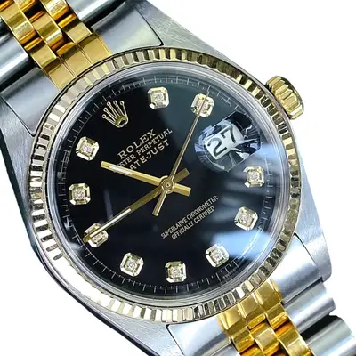 Rolex Datejust Gold Steel Black Fluted