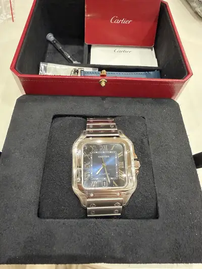 Cartier Santos BLUE ROMAN Stainless Steel