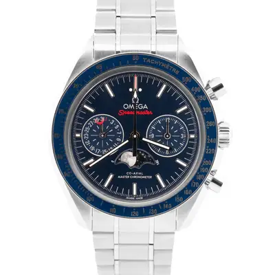 Omega 2022 PAPERS Omega Speedmaster Moonphase BLUE Stainless 304.33.44.52.03.001 BOX