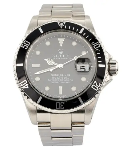 Rolex Mens Rolex Submariner Stainless Steel Watch w/ Black Dial & Bezel Date Sub 16610