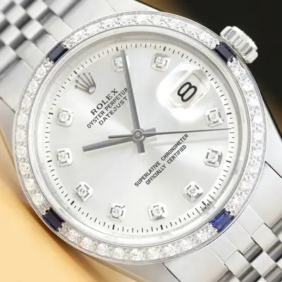 Rolex DATEJUST 1603 SILVER DIAMOND 18K