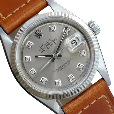 Rolex Datejust Grey W/ Brown Leather