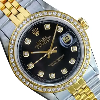 Rolex Datejust Two-Tone Black 1.35ctw Bezel