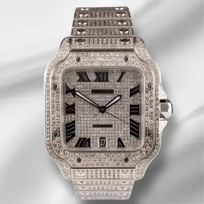 Cartier Santos Large Steel Roman Iced
