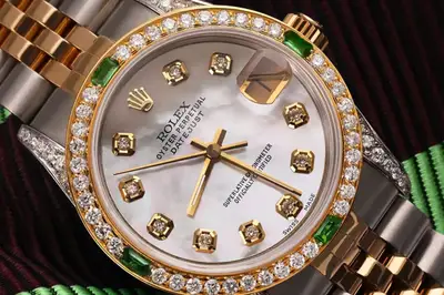 Rolex Datejust White Pearl Diamonds Emeralds