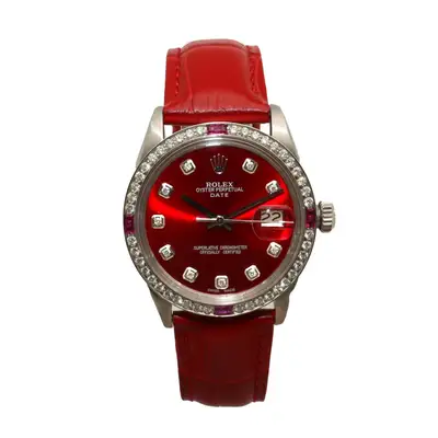 Rolex Date Steel Custom Diamond Bezel