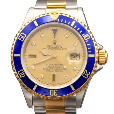 Rolex Rolex Submariner 16613 Stainless Steel 18k Gold Watch FACTORY Serti Diamond Dial